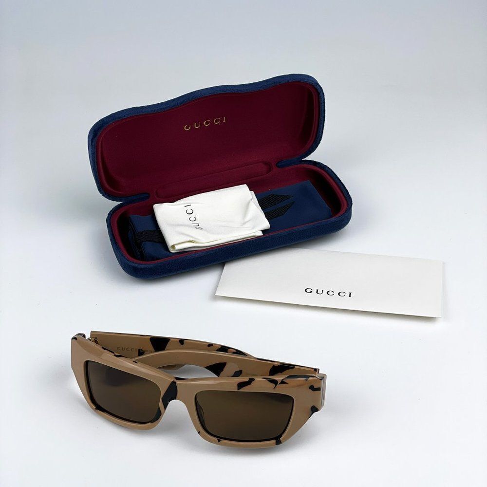 SALE! NEW Gucci GG1296S 003 Black Big Spotted Havana Rectangle Unisex Sunglasses - Picture 10 of 10